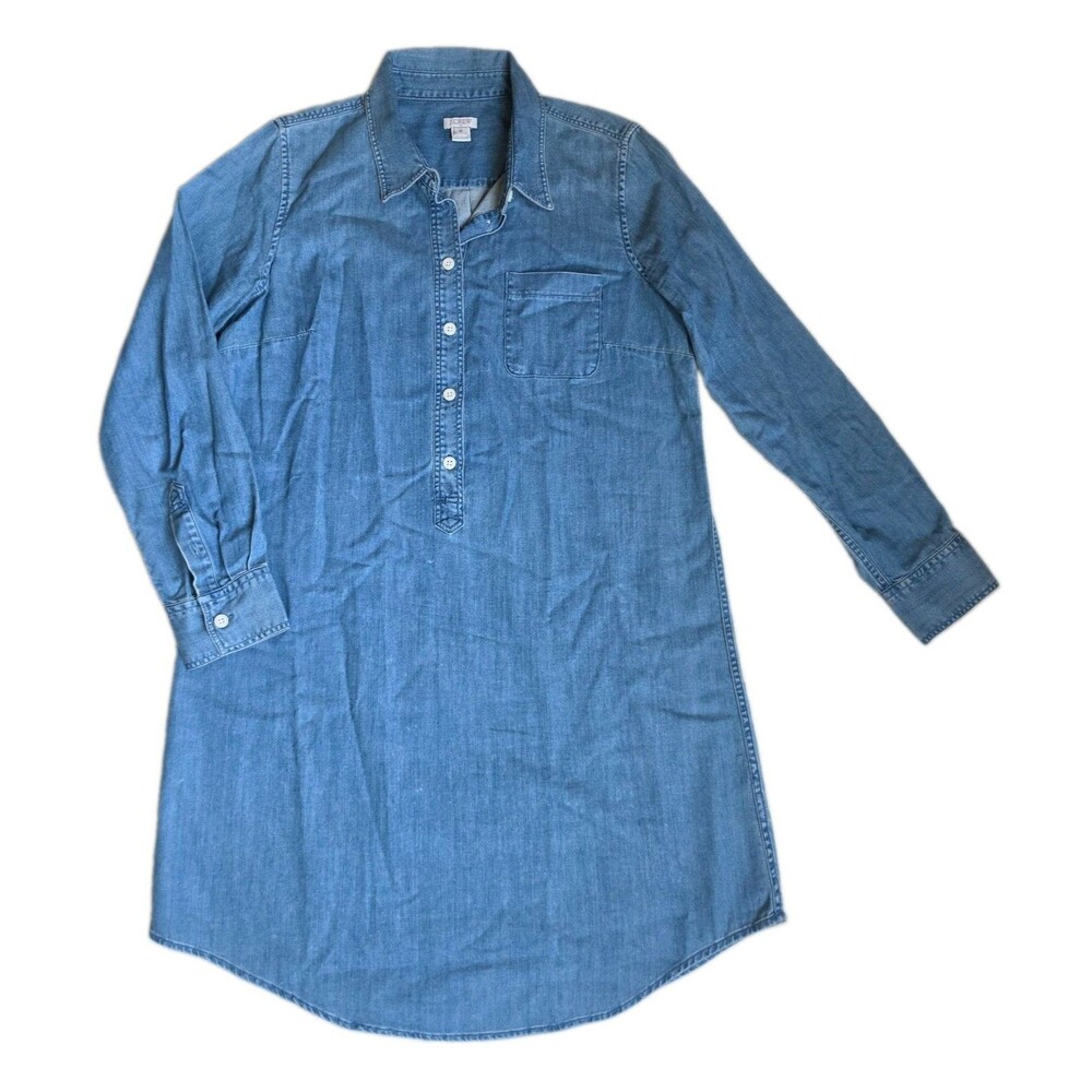 J.CREW Blue Denim Shirt Dress Button Front Collared Long Sleeve, Womens M
